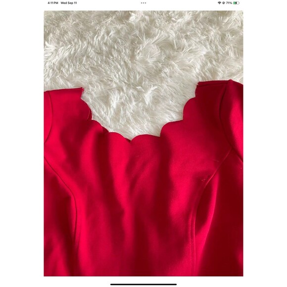 Lulus Red Fit Flare Mini Dress Womens Size Small Scalloped Neckline 3/4 Sleeve - Picture 7 of 10